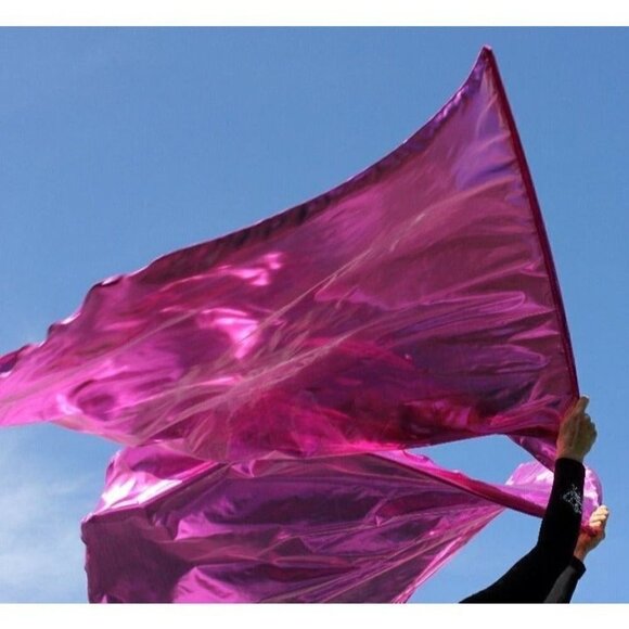 Metallic Bright Pink 'Joy Comes in the Morning' Worship Prophetic Flag Set of 2 - Picture 10 of 13